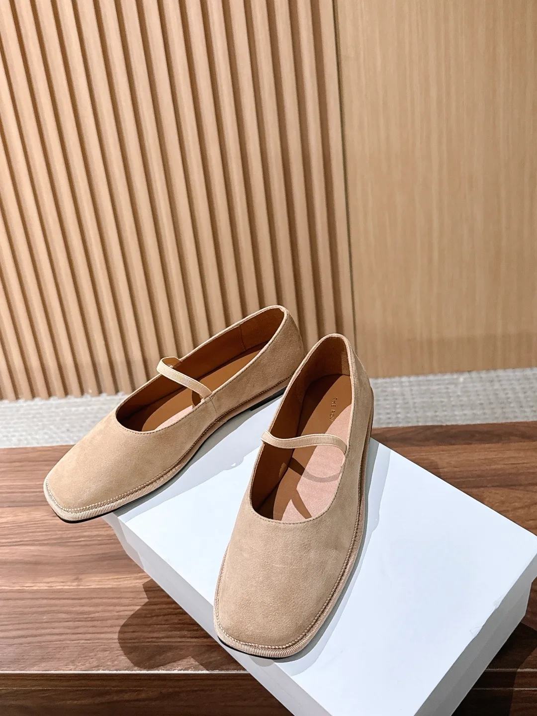 The Row Square-Toe Mary Jane Flats in Beige · view 4