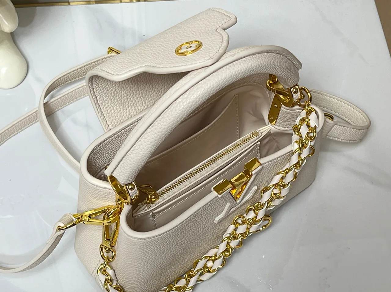 Louis Vuitton Cowhide Top-Handle Bag in White · view 8