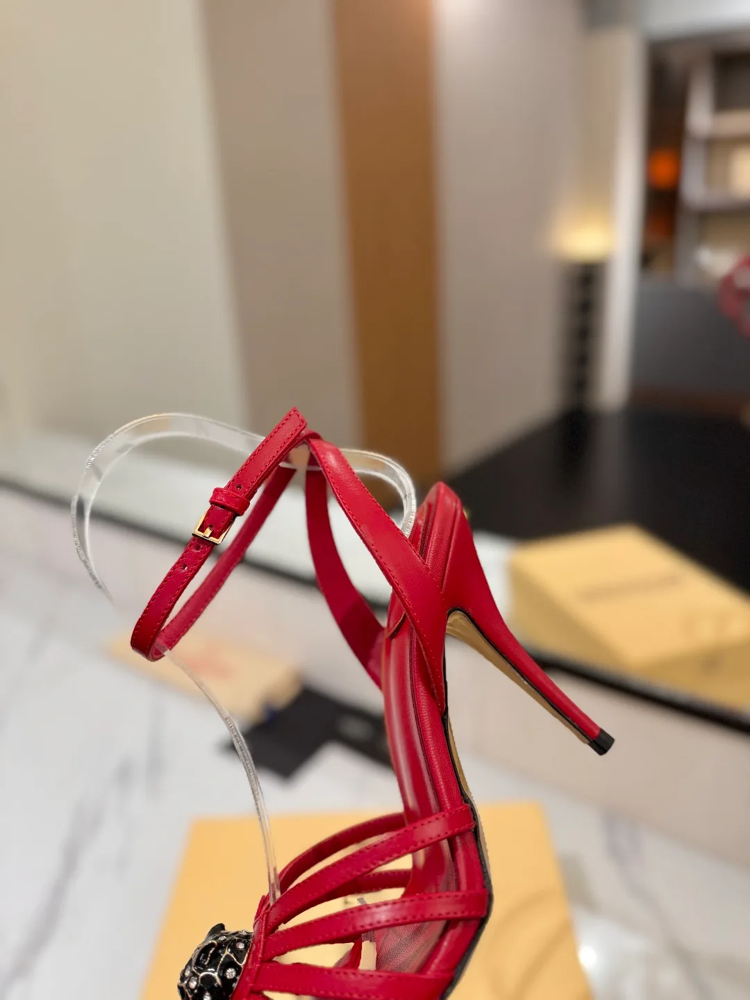 Valentino Pointed-Toe Crystal Cage Heel Sandals in Red · view 8
