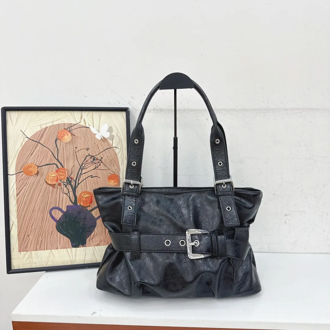 Buckle-Strap Shoulder Tote in Red & Black & Brown & White · view 2