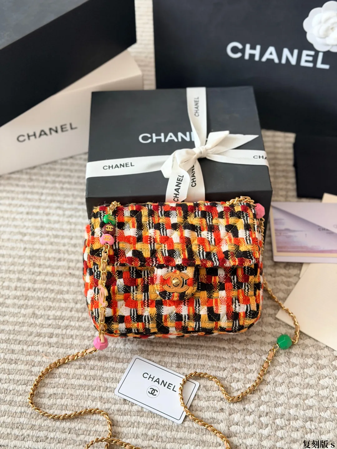 Chanel Beaded Flap Bag in Beige / Orange / Purple / Black / White / Green · view 2