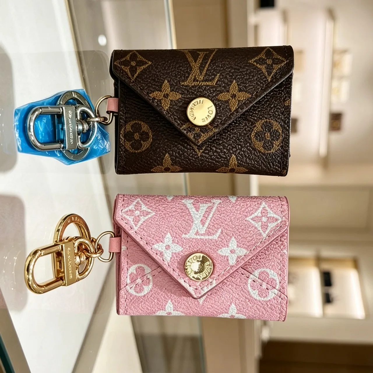 Louis Vuitton Mini Envelope Card Pouch Keychain in Brown & Pink · view 1