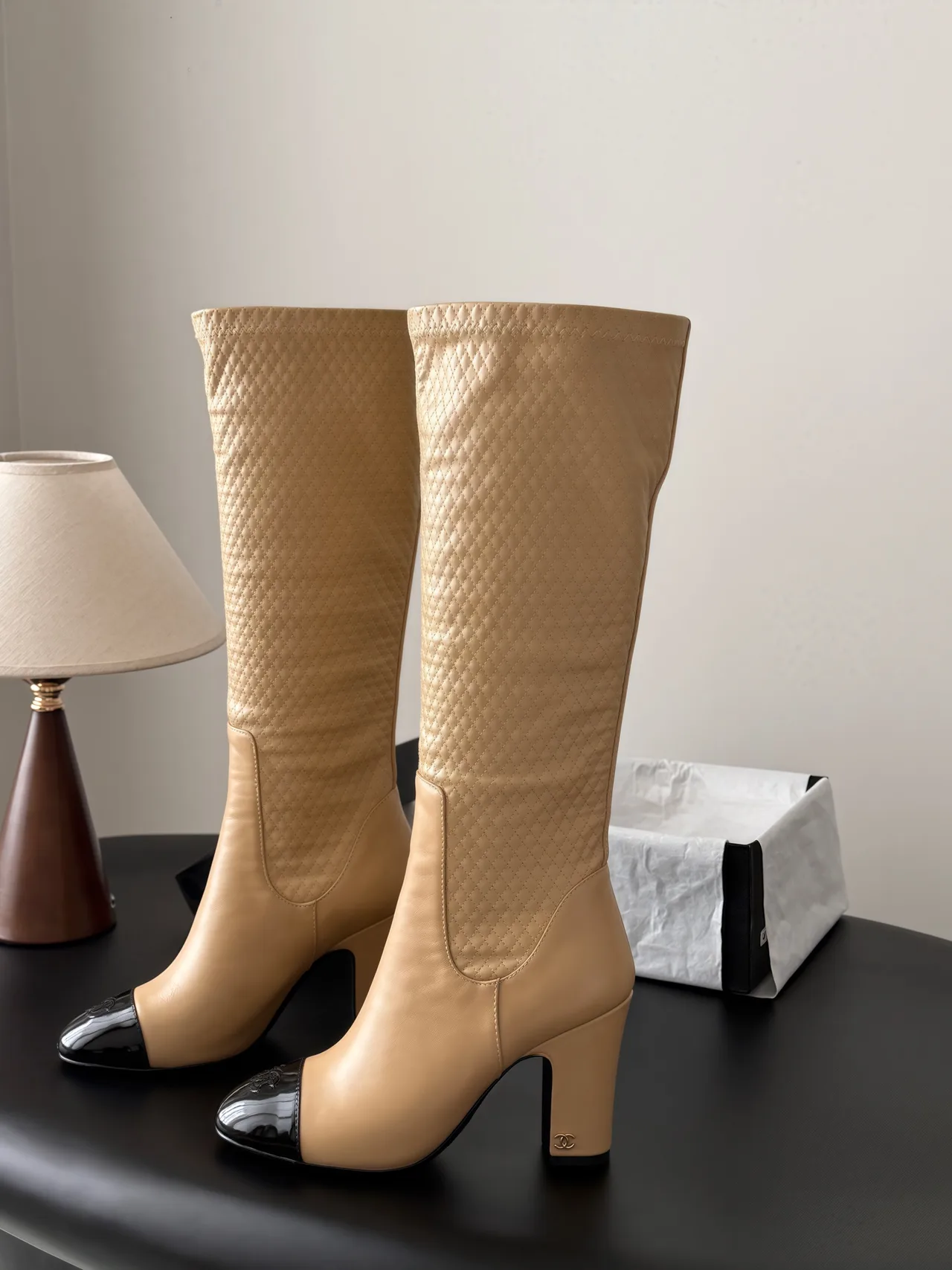 Chanel Cowhide Knee-High Boots in Beige · view 2