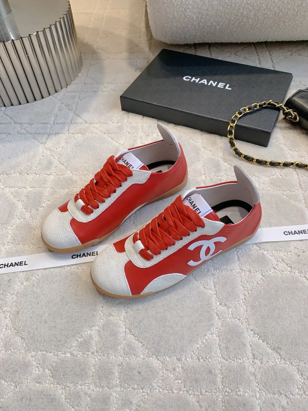 Chanel Calfskin Sneakers in Red · view 3