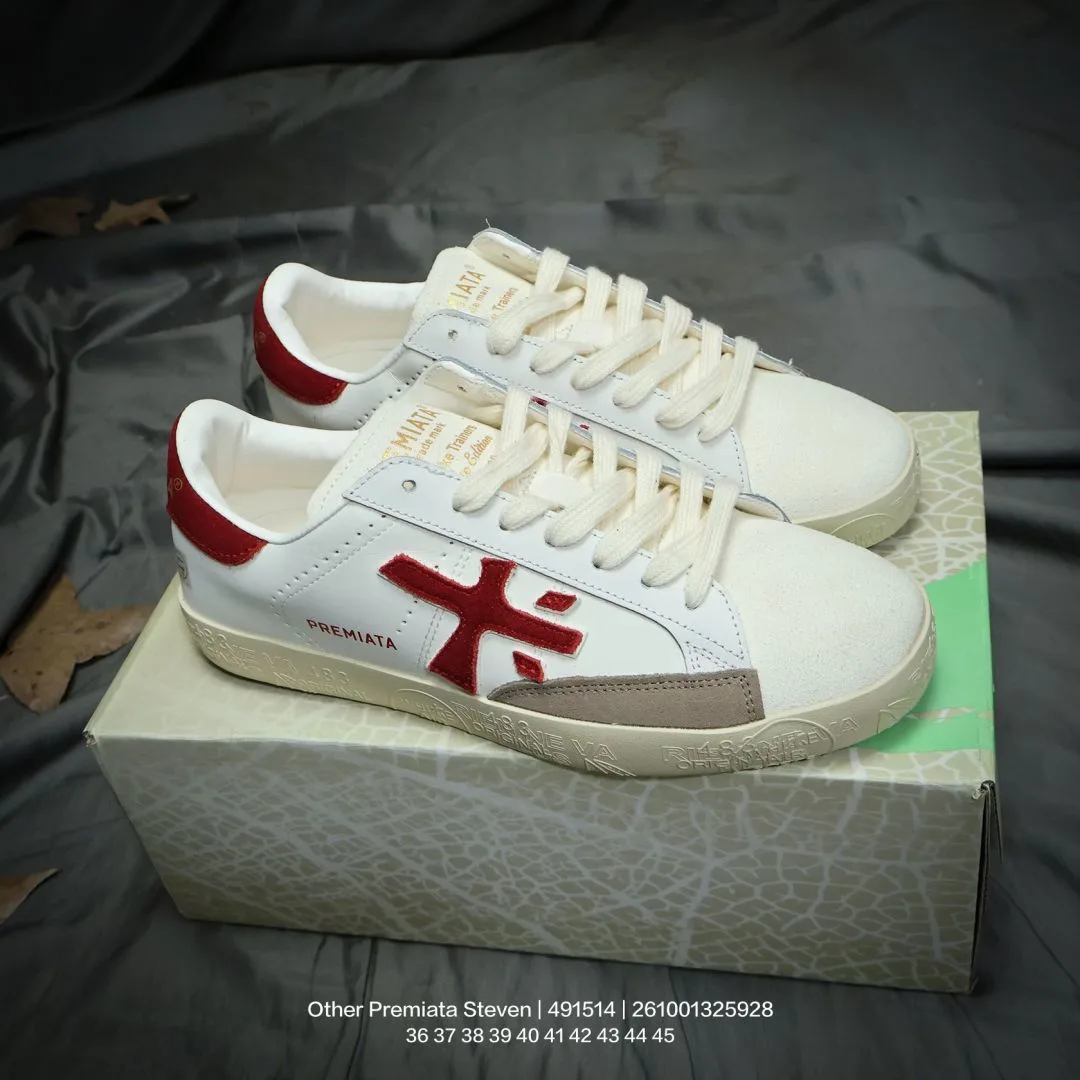 Premiata Steven Sneakers in White & Black & Grey & Brown · view 6