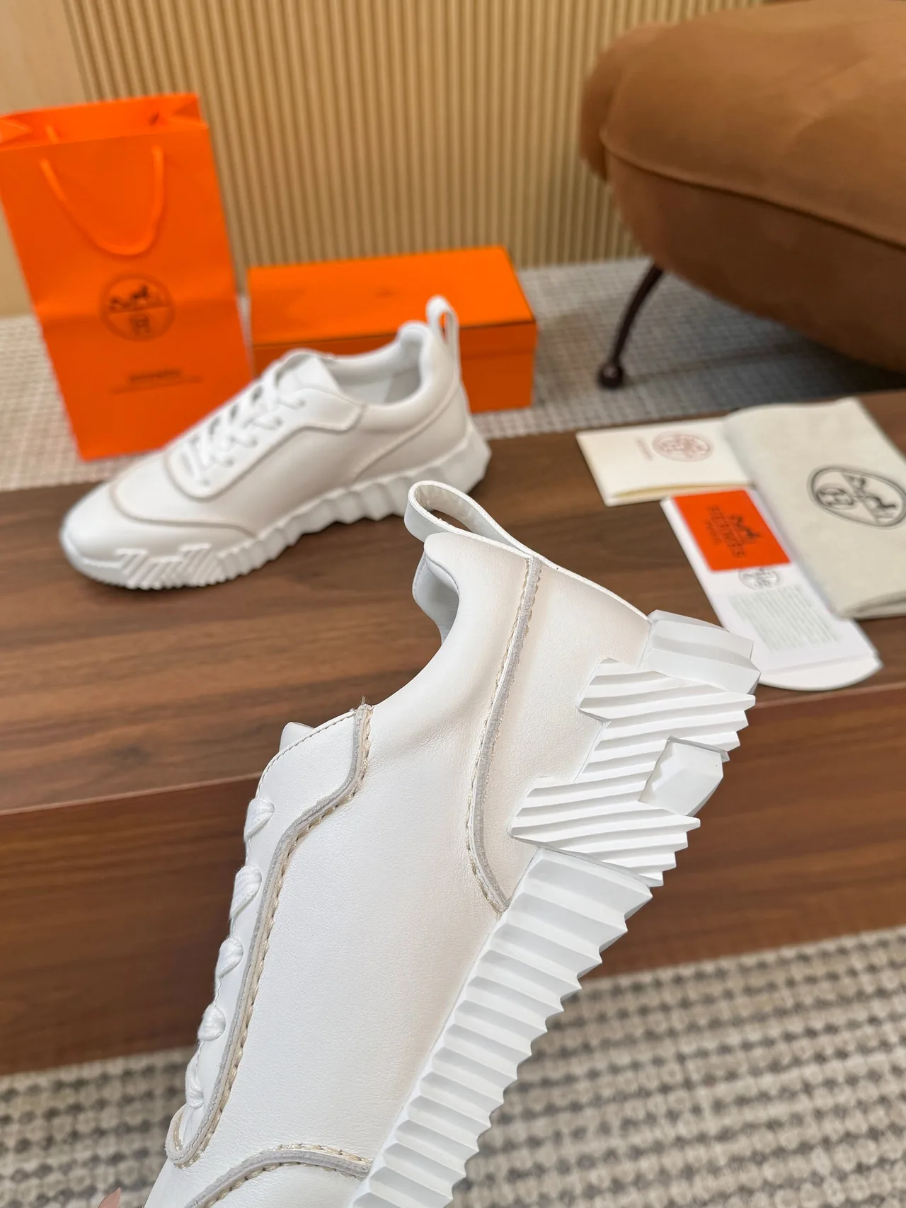 Hermes Smooth Lace-Up Sneakers in White · view 8