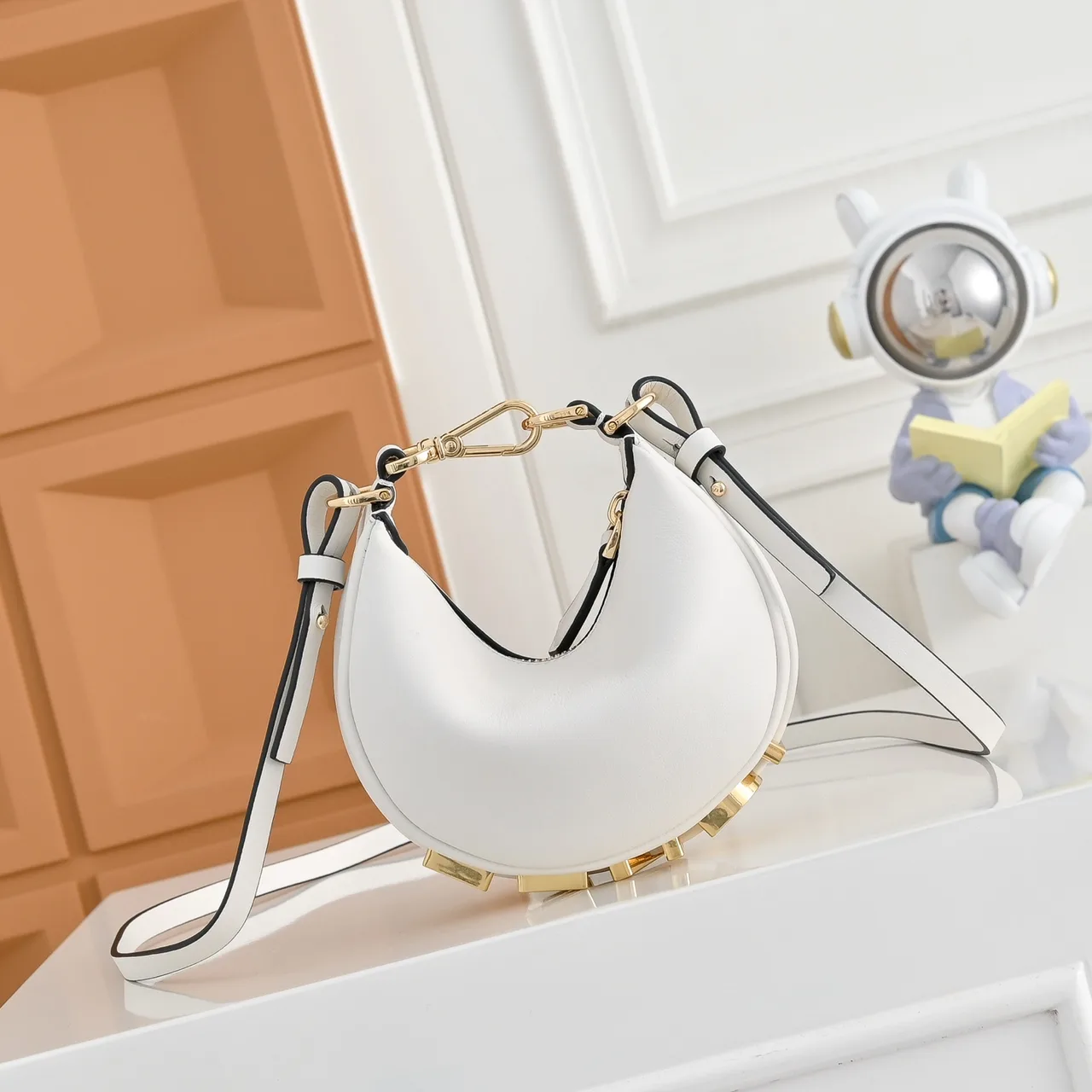 Fendi Crescent Shoulder Bag in White · view 2