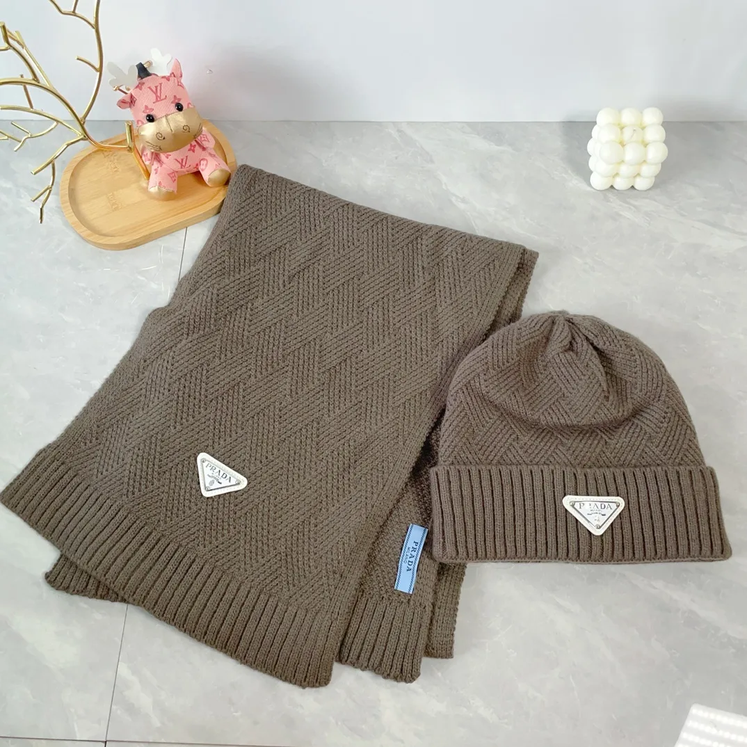 Prada Wool Hat and Scarf Set in Brown · view 1