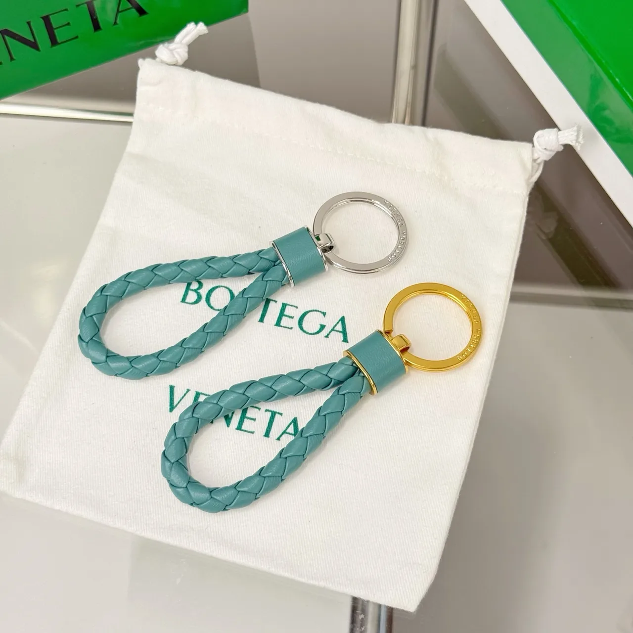 Bottega Veneta Woven Loop Keychain in Pink & Red & Purple & Green & Black & Blue & Brown & Grey & Burgundy · view 6