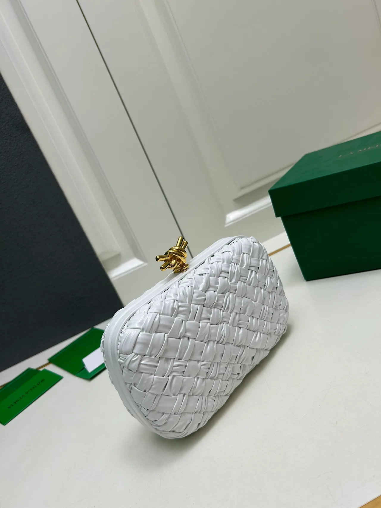 Bottega Veneta Woven Glossy Clutch in White · view 3