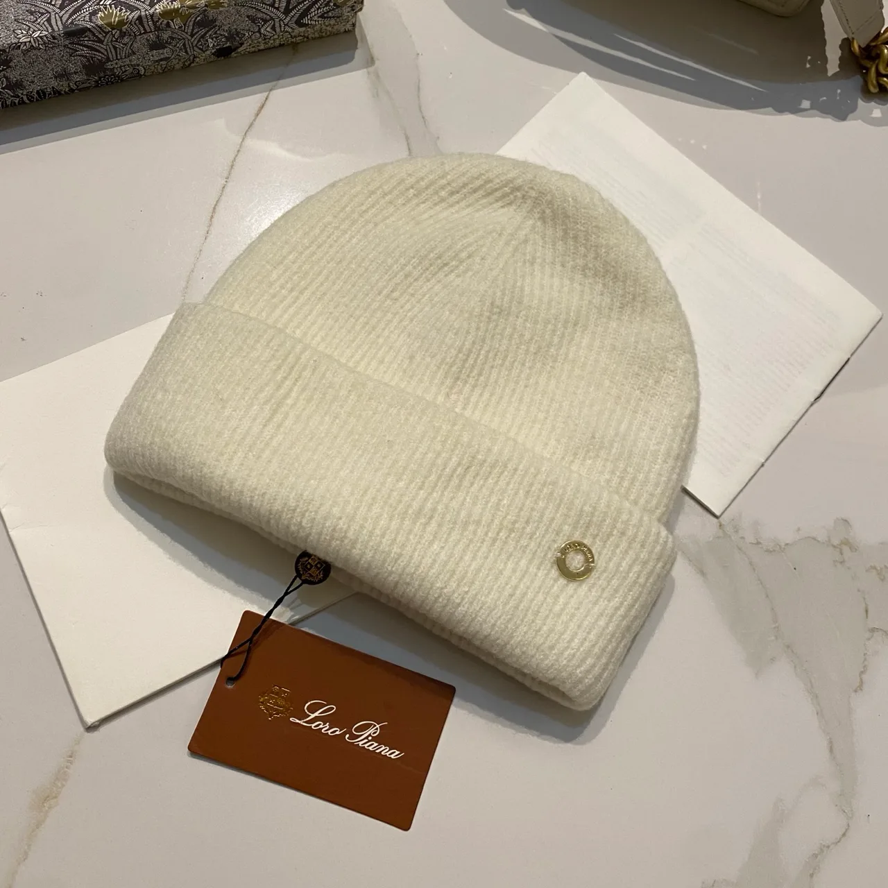 Loro Piana Beanie in Black & Beige & Grey & Brown & Pink & Burgundy · view 2