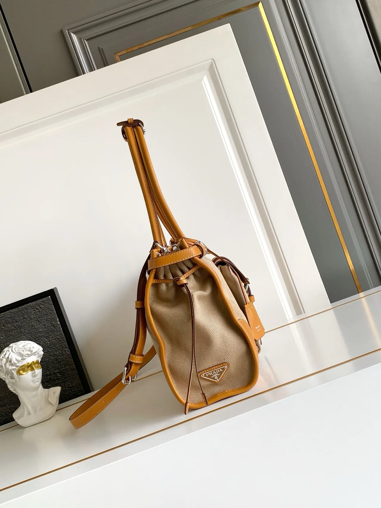 Prada Canvas Flap Shoulder Bag in Beige · view 2