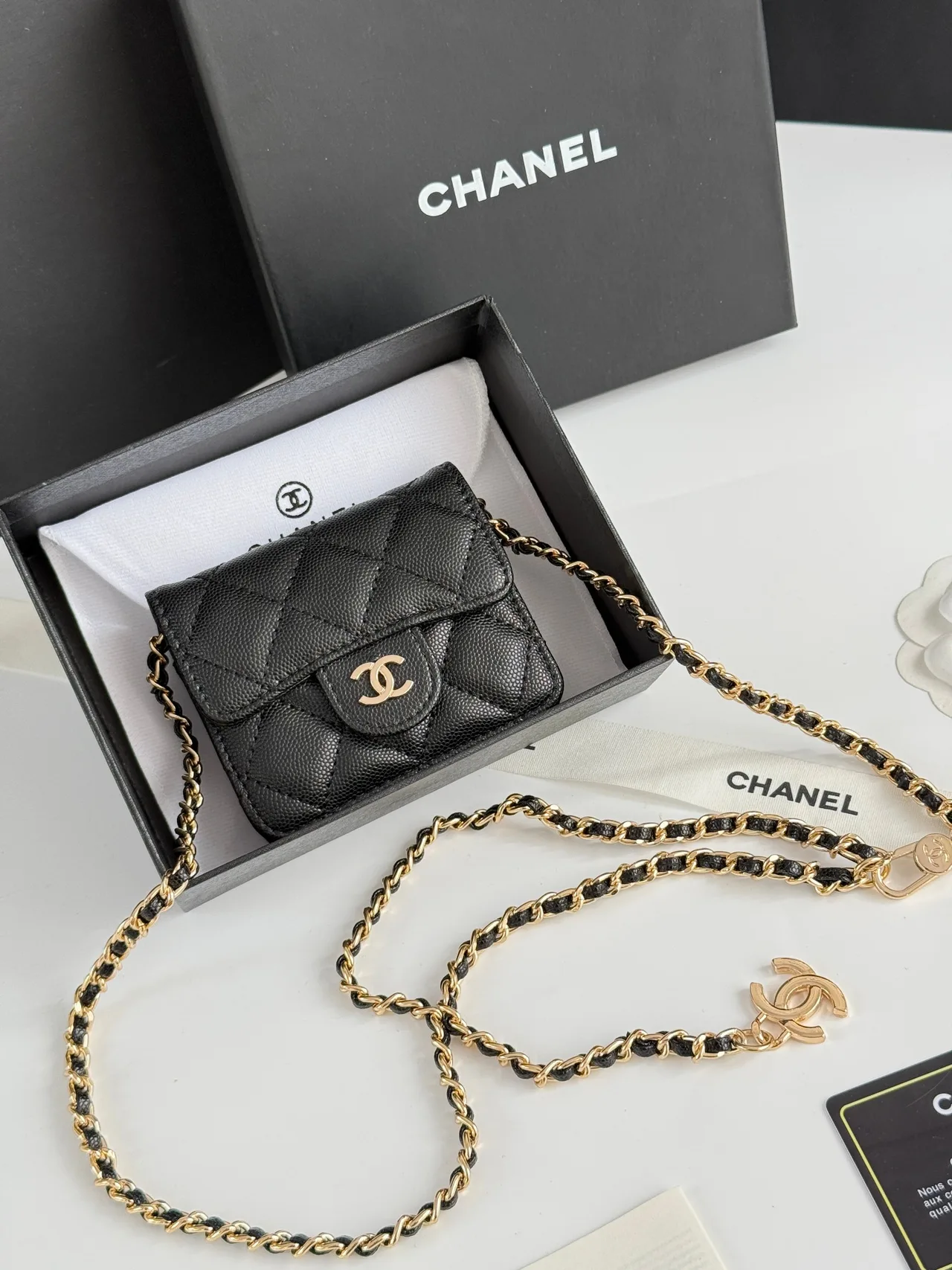 Chanel Quilted Accordion Chain Wallet in Black · view 1