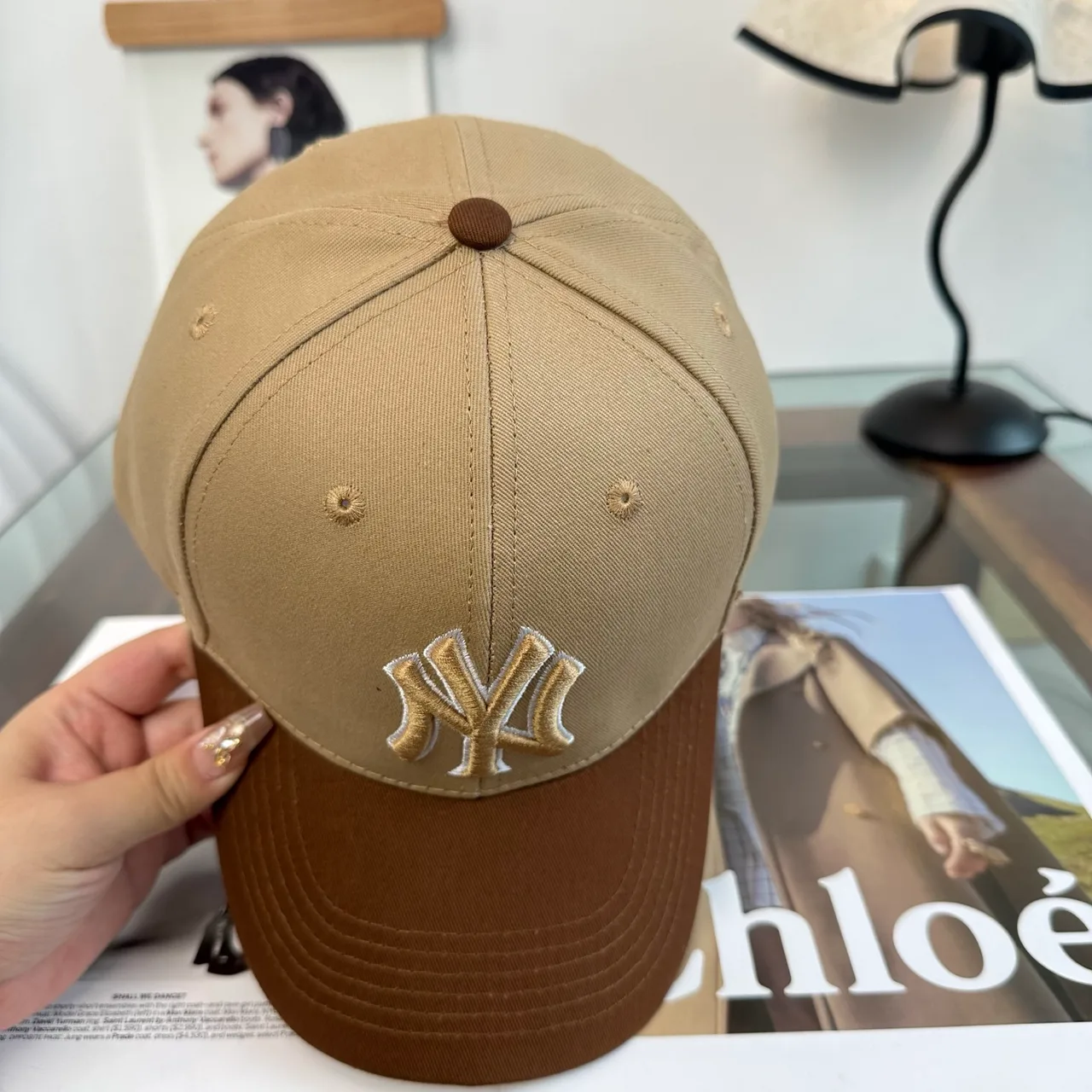 NY Letter Colorblock Baseball Cap in Brown & Black & Grey & Blue · view 6