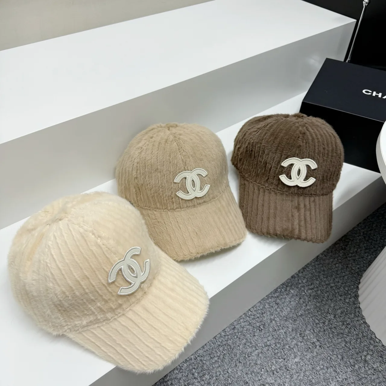Chanel Fuzzy Baseball Cap in White & Beige & Brown & Black · view 8