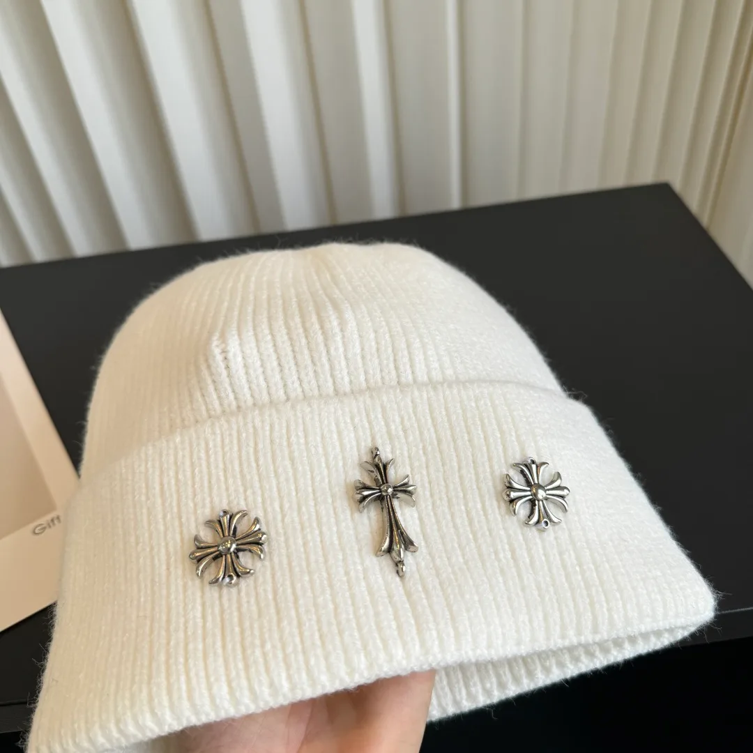 Chrome Hearts Ribbed Motif Knit Beanie in White · view 7