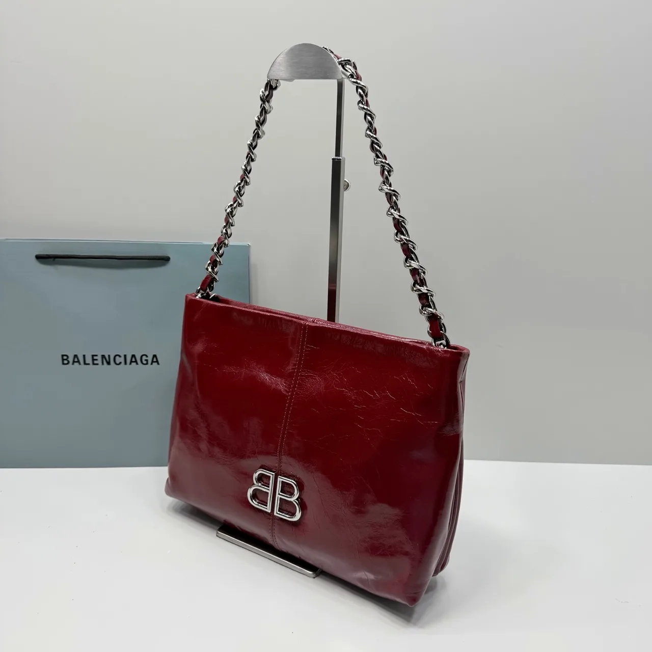 Balenciaga Cowhide Glossy Tote in Burgundy · view 4