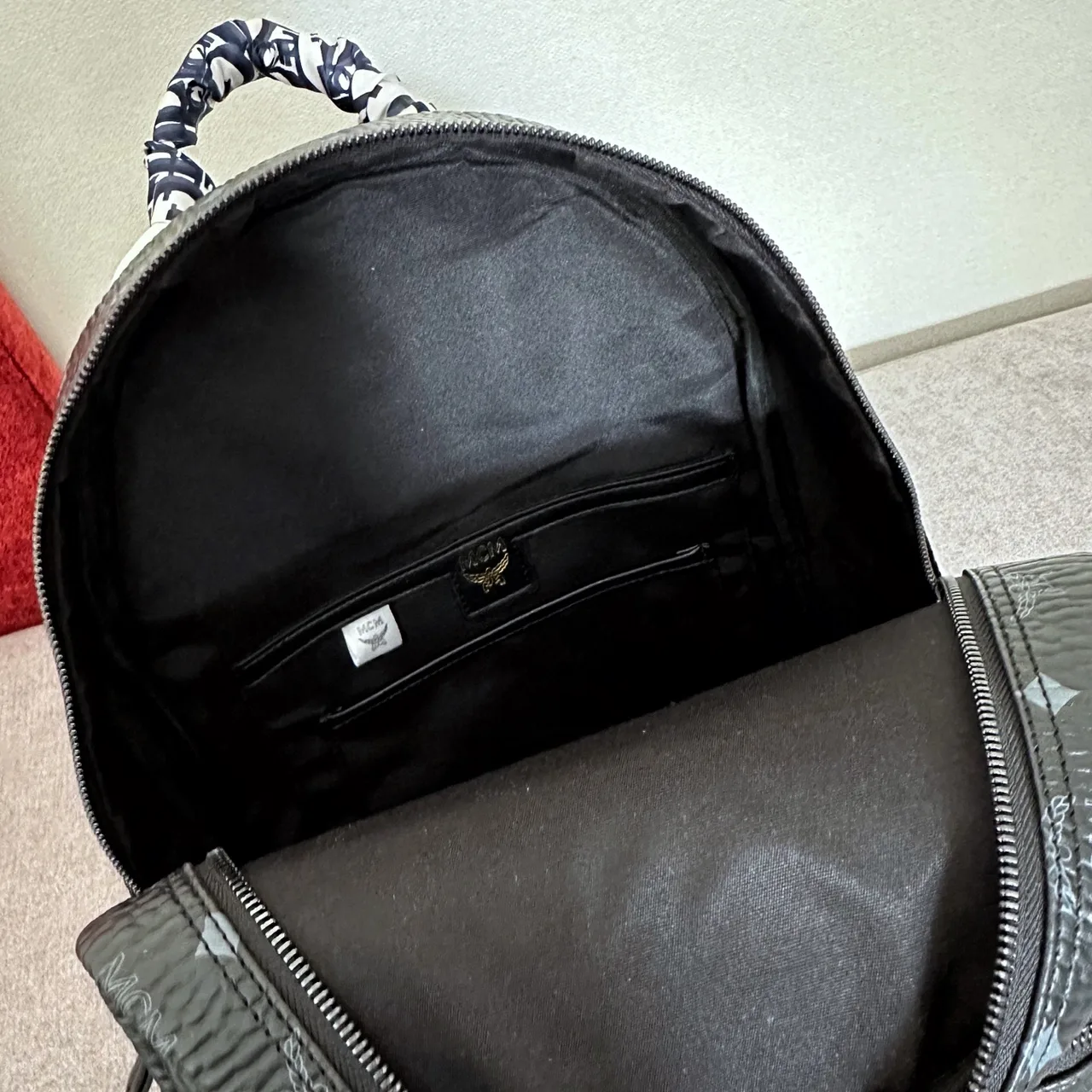 MCM Bear Embroidered Backpack in Black · view 8
