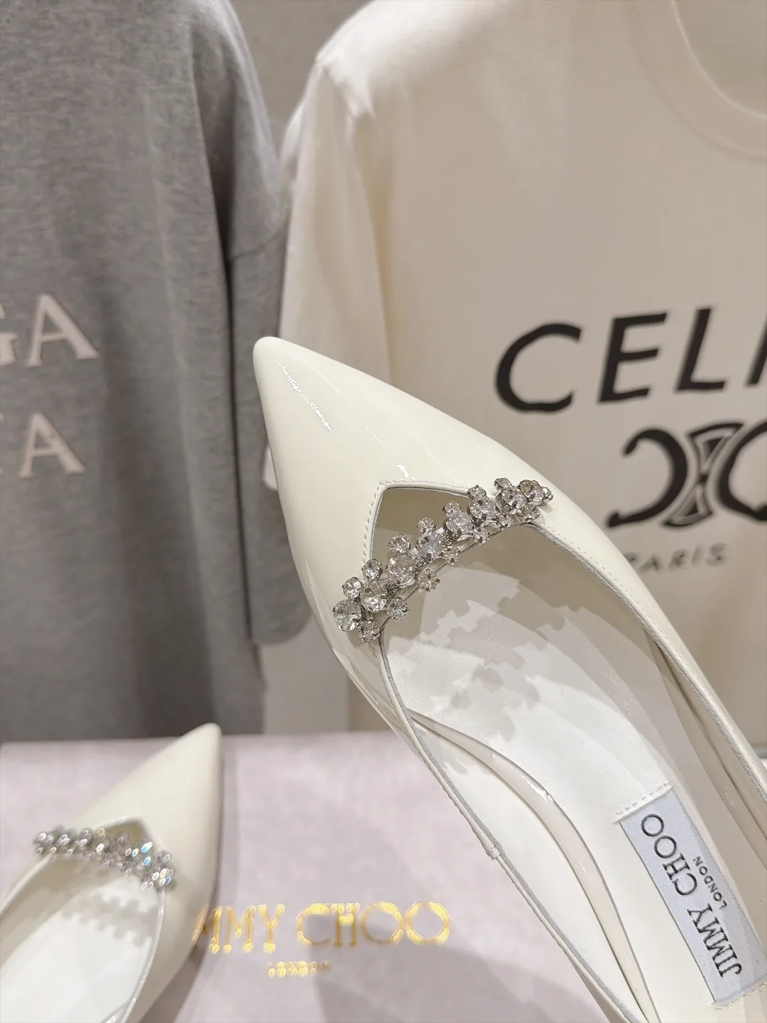 Jimmy Choo Cowhide Glossy Pointed-Toe Flats in White · view 7