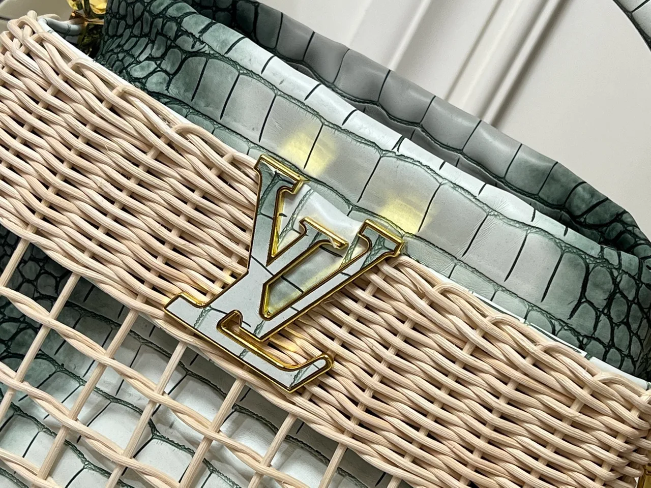 Louis Vuitton Leather Woven Basket Bag in Tan · view 5