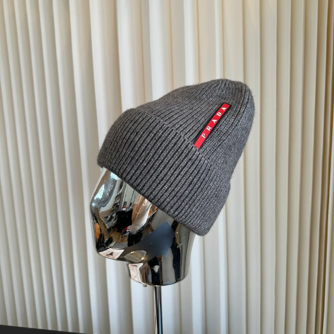 Prada Ribbed Beanie in Grey · view 2