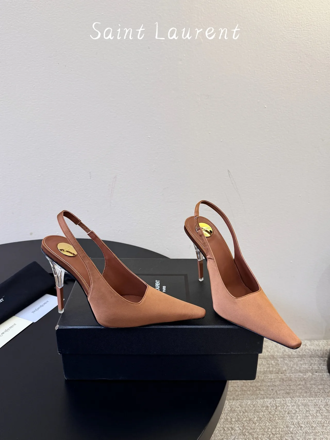 Saint Laurent Smooth Pointed-Toe Pointed Slingback Pumps in Brown · view 4