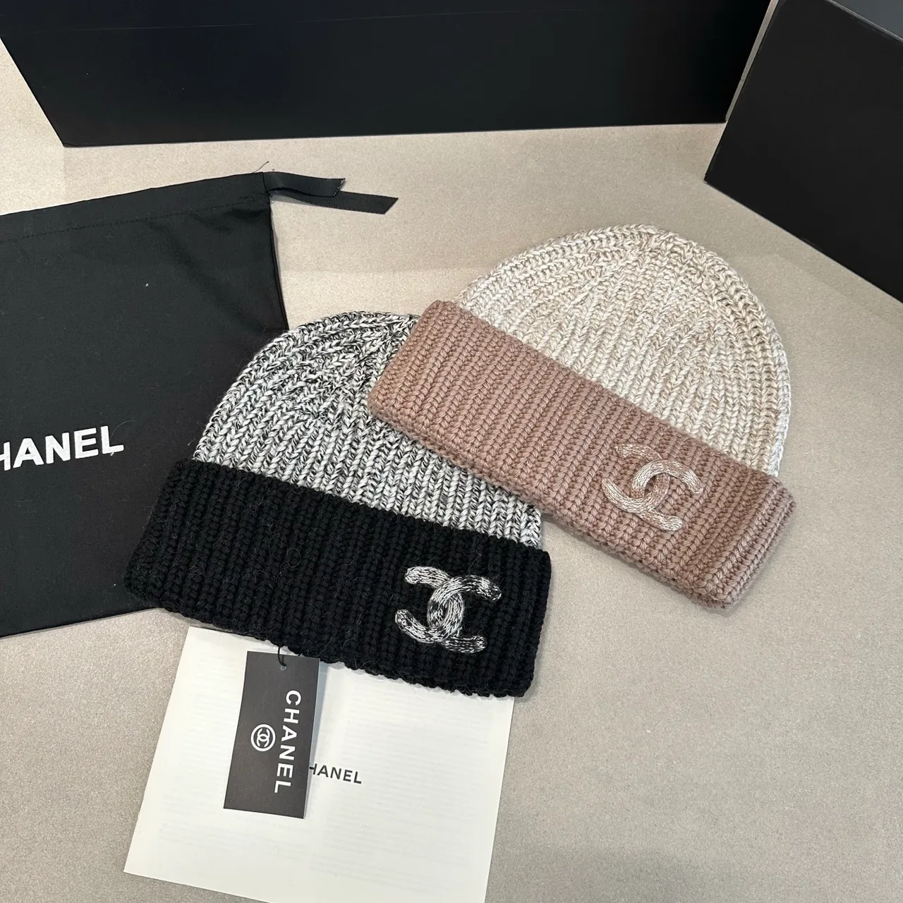 Chanel Beanie in Cream & Grey · view 6