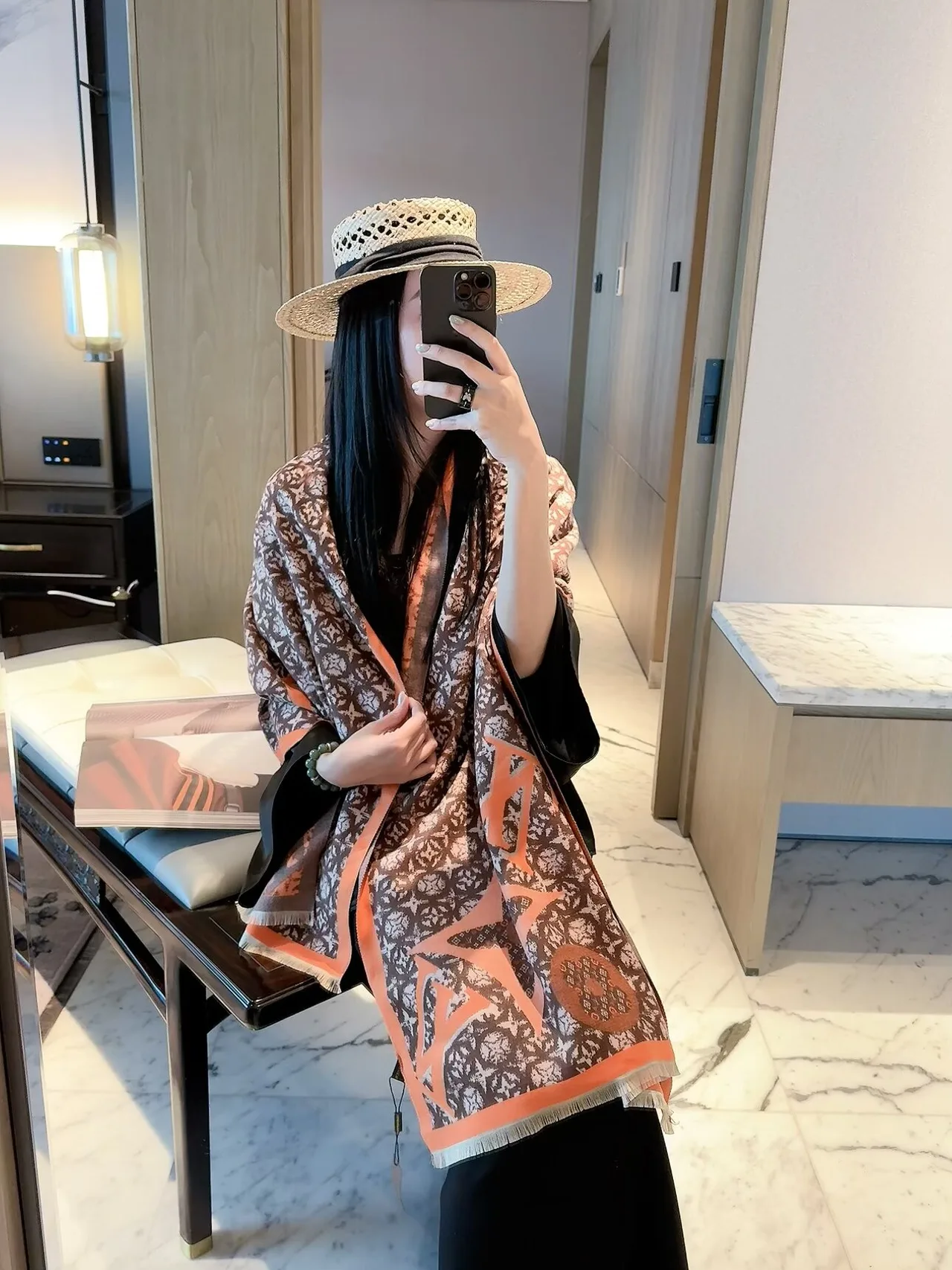 Louis Vuitton Monogram Jacquard Scarf in Grey & Brown · view 5