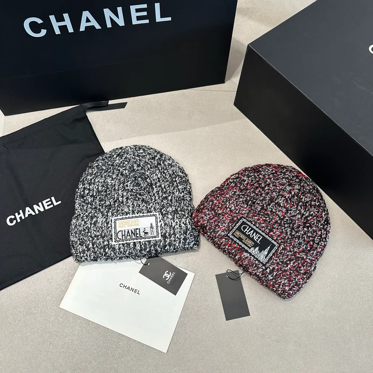 Chanel Beanie in Red & Grey · view 8