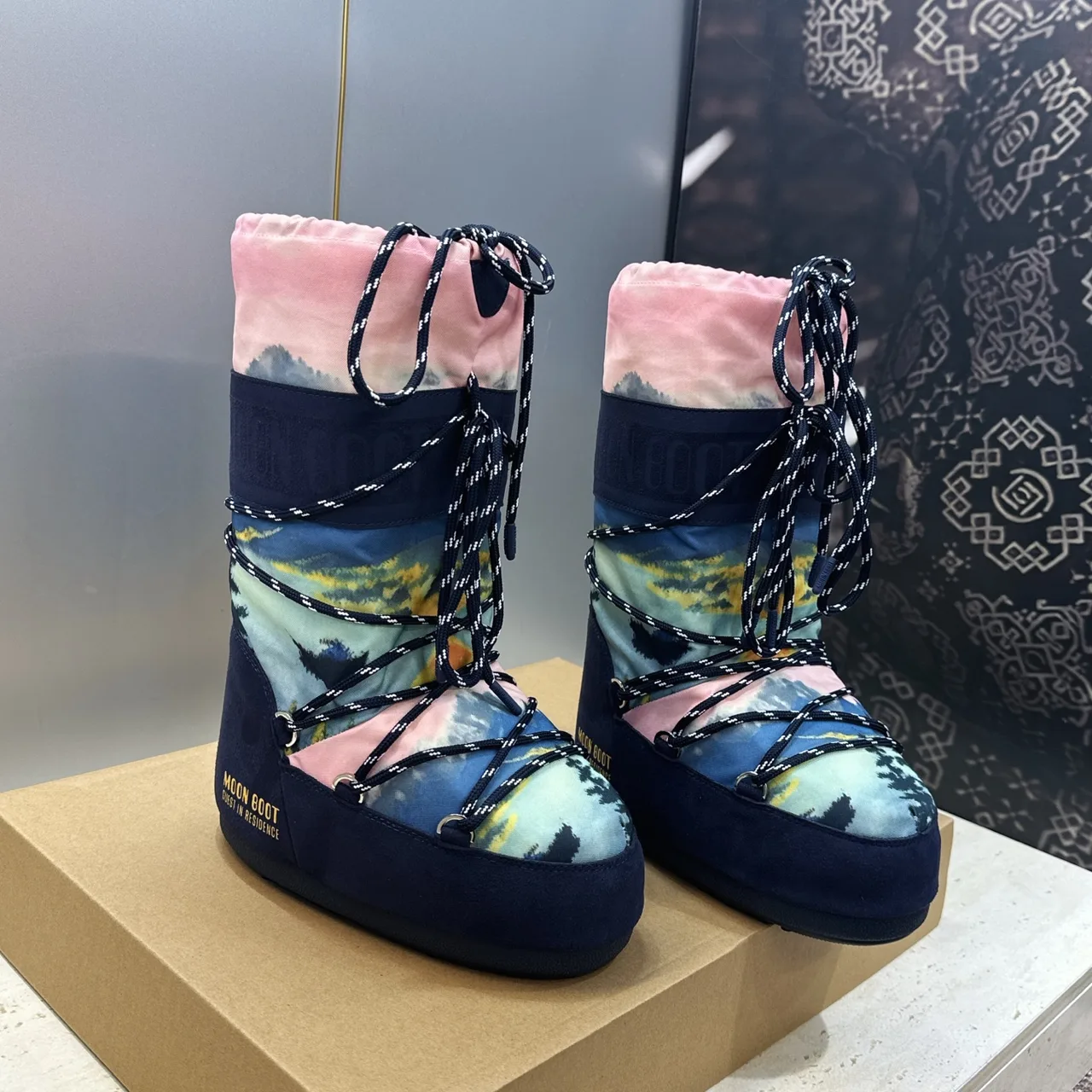 Moon Boot Lace-Up Snow Boots in Blue · view 1