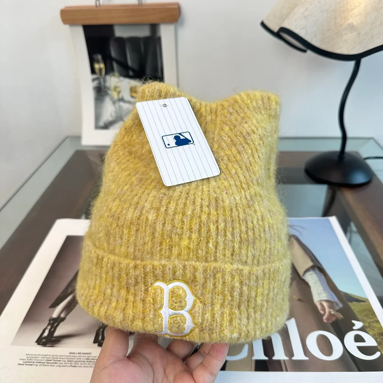MLB Ribbed Embroidered B Monogram Beanie in Yellow · view 2