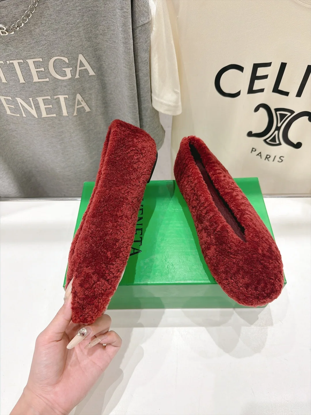 Fuzzy Slip-On Flats in Red · view 3