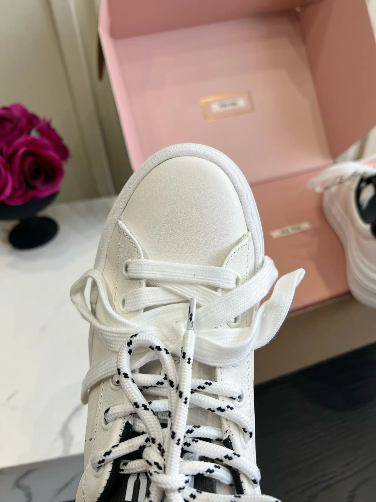 Miu Miu Cowhide Denim Sneakers in White · view 7