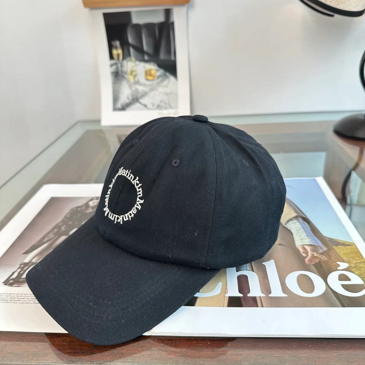 Matin Kim Embroidered Baseball Cap in Black & White & Blue · view 4