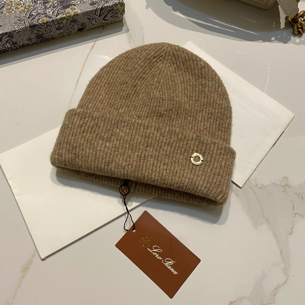 Loro Piana Beanie in Black & Beige & Grey & Brown & Pink & Burgundy · view 4