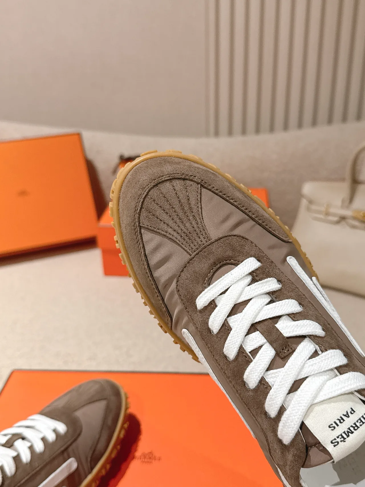 Hermes Sheepskin Suede Sneakers in Brown · view 7