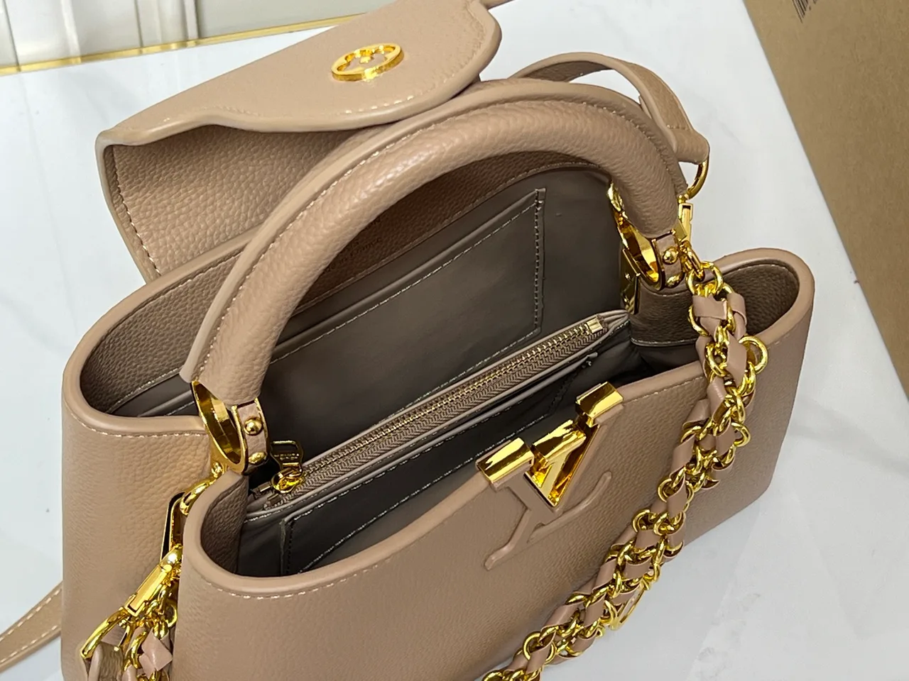Louis Vuitton Cowhide Smooth Top-Handle Bag in Beige · view 8