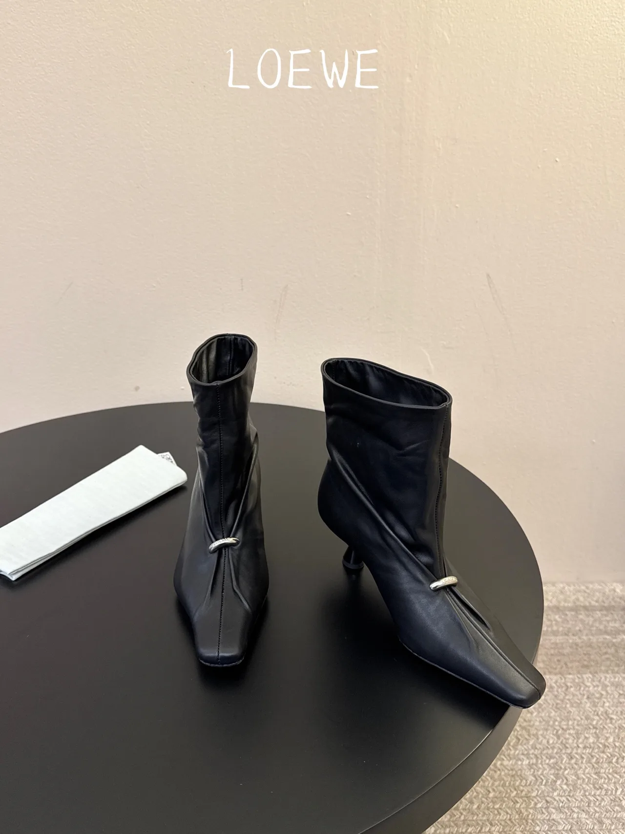 Loewe Cowhide Glossy Square-Toe Round-Toe Ankle Boots in Black · view 2