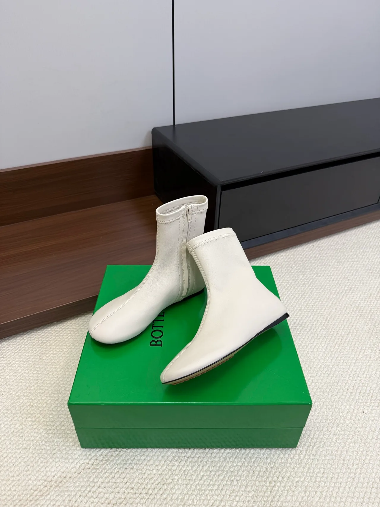 Bottega Veneta Sheepskin Glossy Ankle Boots in White · view 3