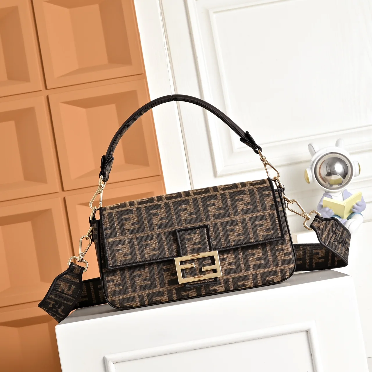 Fendi FF Monogram Baguette Bag in Brown · view 1