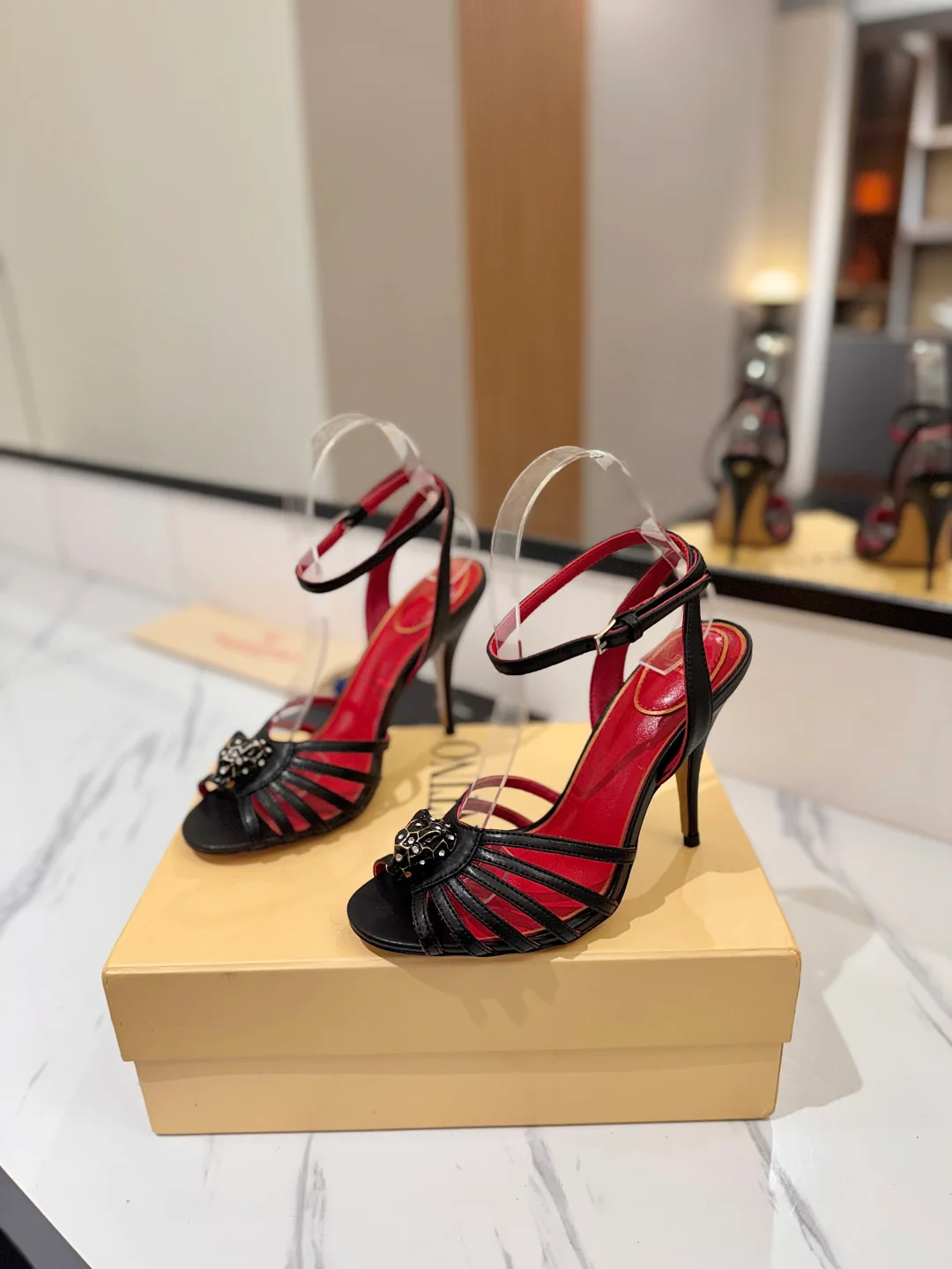 Valentino Jewel-Bow Strap Sandals in Black · view 2