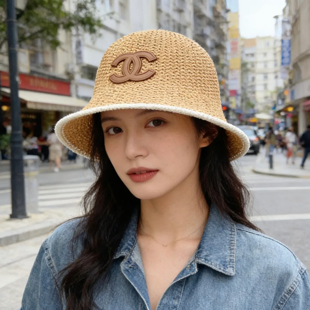 Chanel Woven Bucket Hat in White & Blue & Beige & Brown · view 3