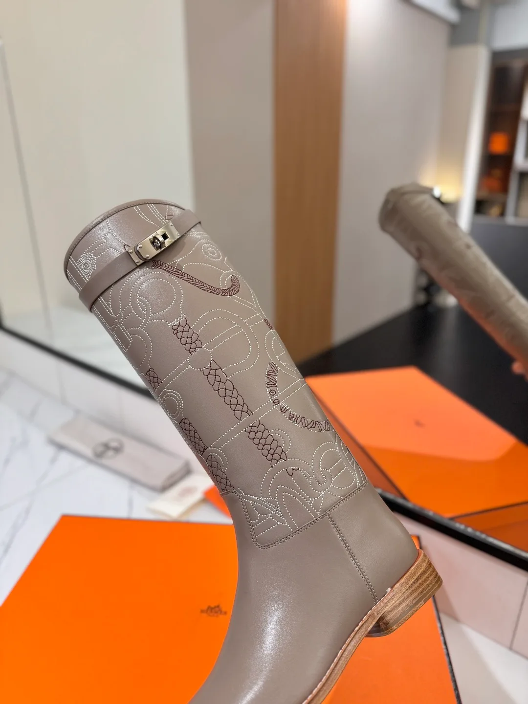 Hermes Cowhide Boots in Grey · view 7