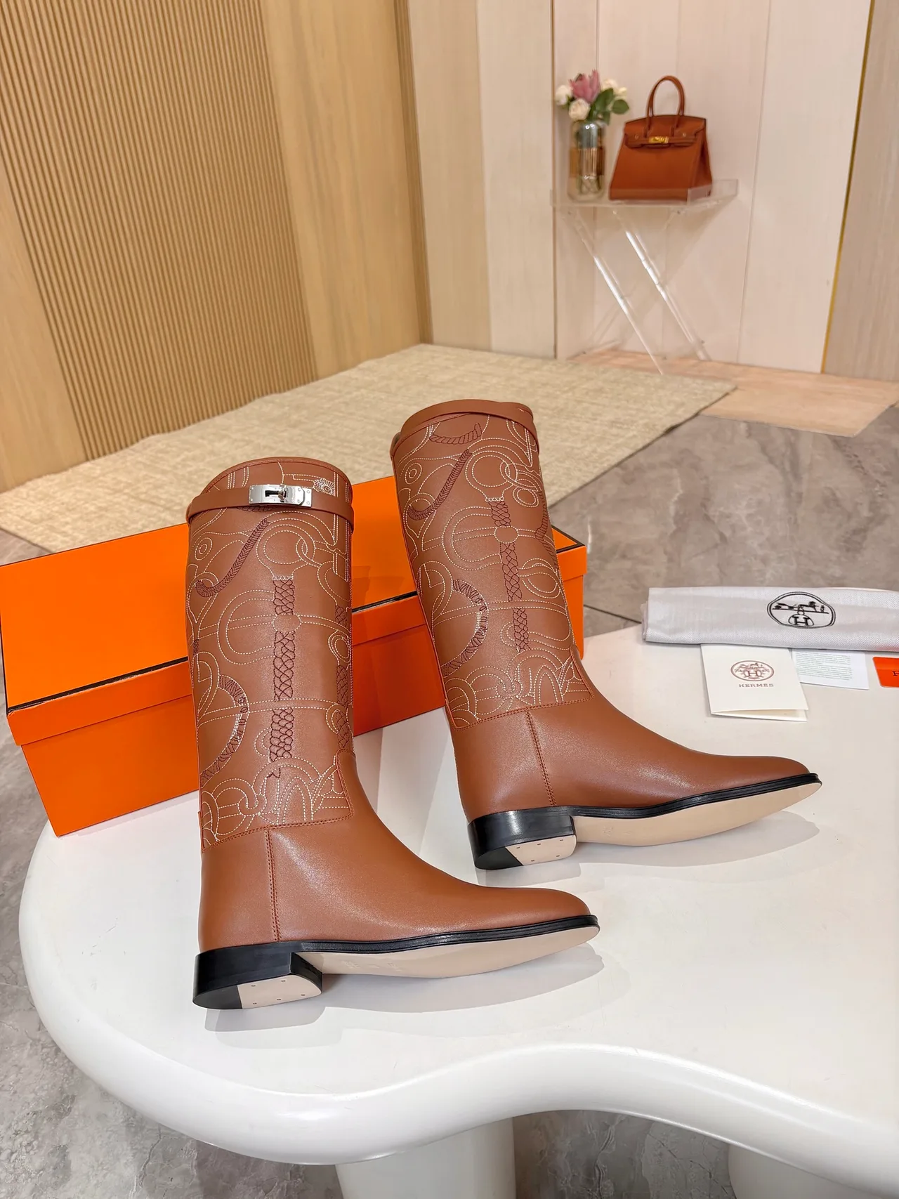 Hermes Cowhide Boots in Brown · view 3