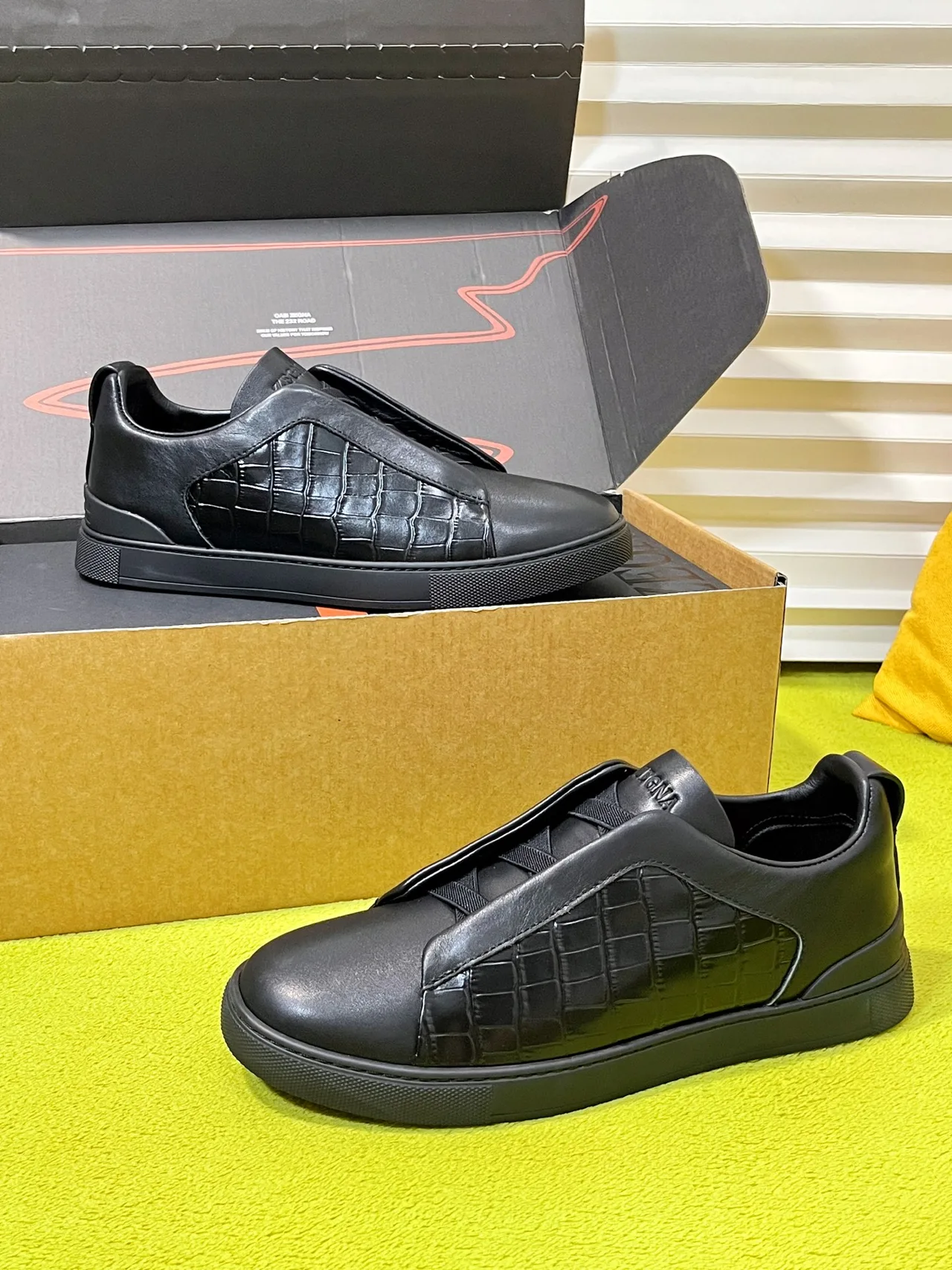 Zegna Triple Stitch Sneakers in Black · view 4