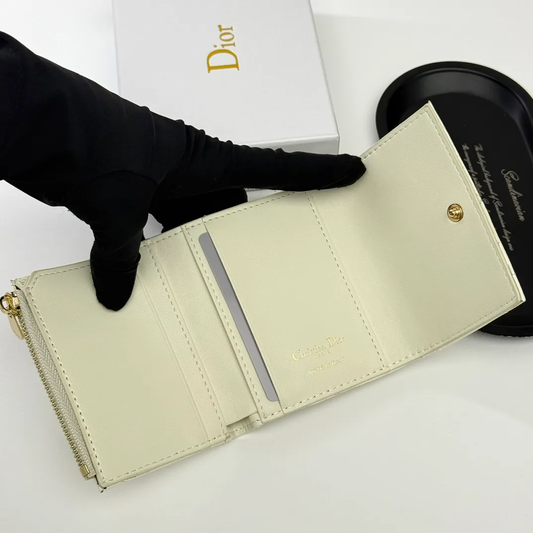 Dior Sheepskin Quilted Glossy Trifold Wallet in White · view 5