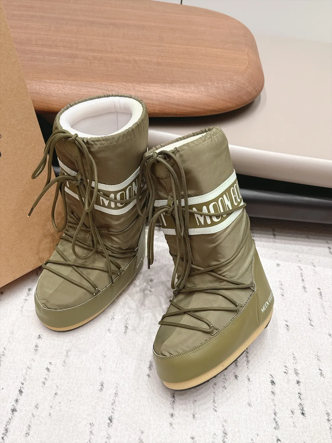 Moon Boot Quilted Boots in Green · view 3