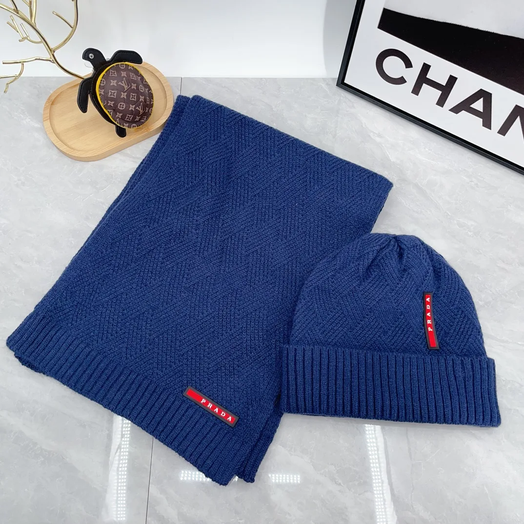 Prada Ribbed Beanie and Scarf Set in Blue · view 4