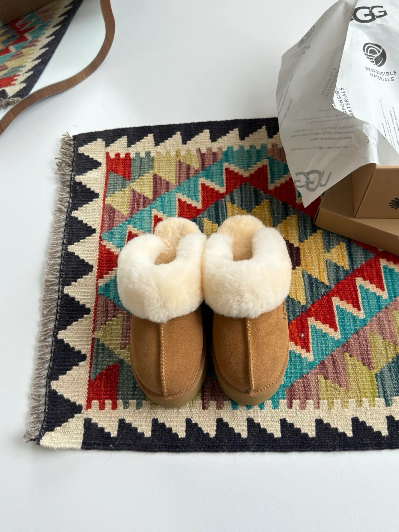 Smooth Plush-Cuff Platform Mules in Brown · view 1