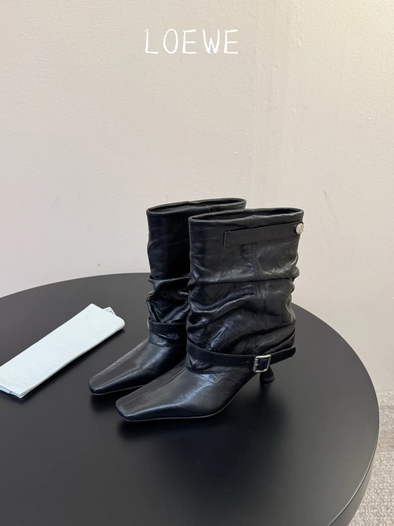 Loewe Cowhide Square-Toe Buckle Ankle Boots in Black · view 5